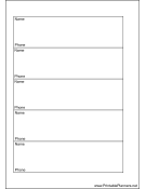 Printable A6 Organizer Phone List 1 col - Left