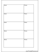 Printable A6 Organizer Phone List 2 col - Left