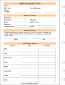 Printable Child Information Form - Left