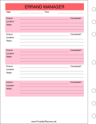 Printable Errand Manager - Left