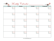 Printable Floral Monthly Calendar Sun-Wed