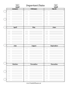 Printable Important Dates Planner