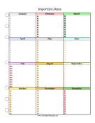 Printable Important Dates Planner Colorful