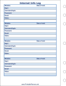 Printable Internet Information Log - Left