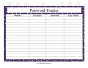 Printable Large Print Password Tracker
