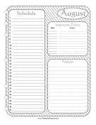 Printable Monthly Planner August