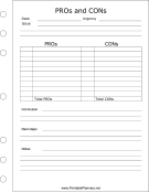 Printable PROs and CONs