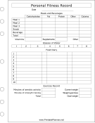 Printable Personal Fitness Record