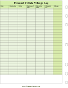 Printable Personal Vehicle Mileage Log - Left