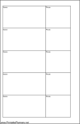 Printable Small Cahier Planner Phone List Two Columns - Left