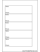 Printable Small Organizer Phone List 1 col - Left