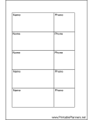 Printable Small Organizer Phone List 2 col - Left