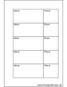 Printable Small Organizer Phone List 2 col - Right