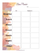 Printable Watercolor Menu Planner