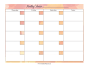 Printable Watercolor Monthly Calendar Thurs-Sat